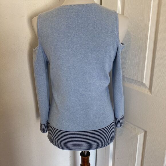 Tommy Hilfiger Cold Shoulder Long Sleeve Blue Sweater - Picture 3 of 5